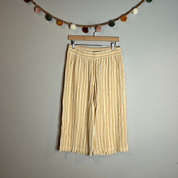 Anthropologie Cloth & Stone striped linen blend pull on crops - Picture 1 of 5